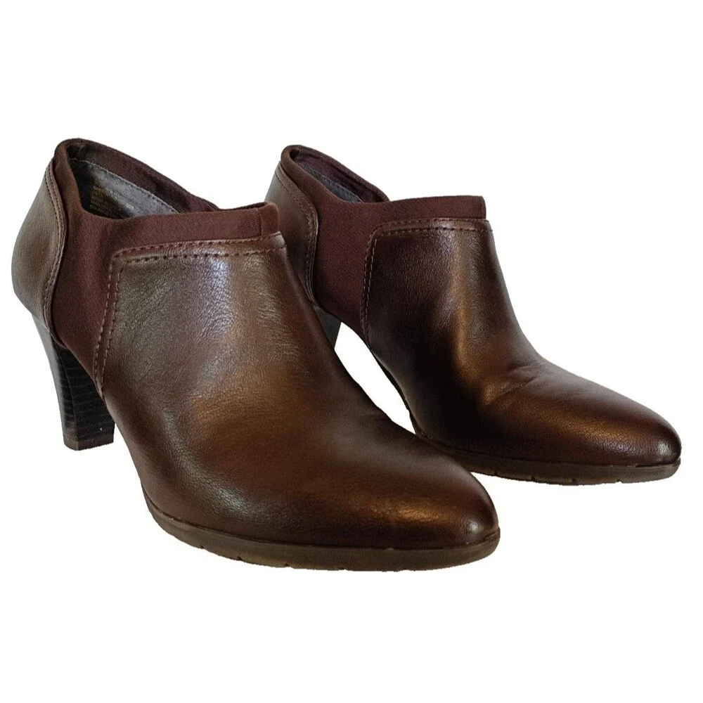 G H Bass  Gayle Brown Ankle Boots Slip On Booties Stretch Sides 3
